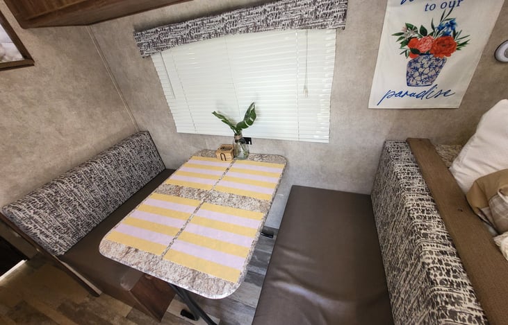 Nice little dinning area fits two well but we have had four seated and it worked