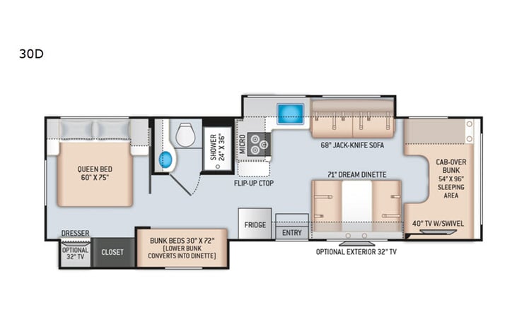 Representative floor plan provided by a trusted RVshare partner.