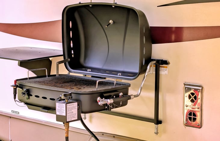 You'll love the simplicity of having a grill (propane hookup to the rv) that slides right onto the RV!