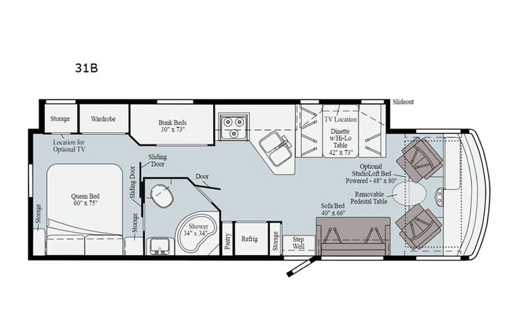 Representative floor plan provided by a trusted RVshare partner.