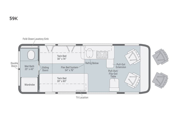 Representative floor plan provided by a trusted RVshare partner.