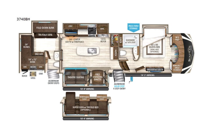 Representative floor plan provided by a trusted RVshare partner.