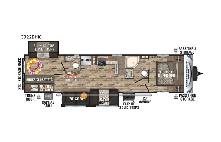 Representative floor plan provided by a trusted RVshare partner.