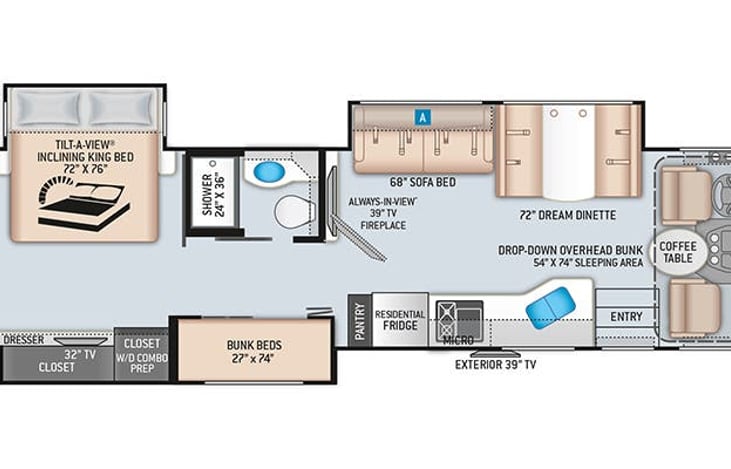 This is the floor plan, the picture in the app is cropping out the full bathroom at the end by the coach.