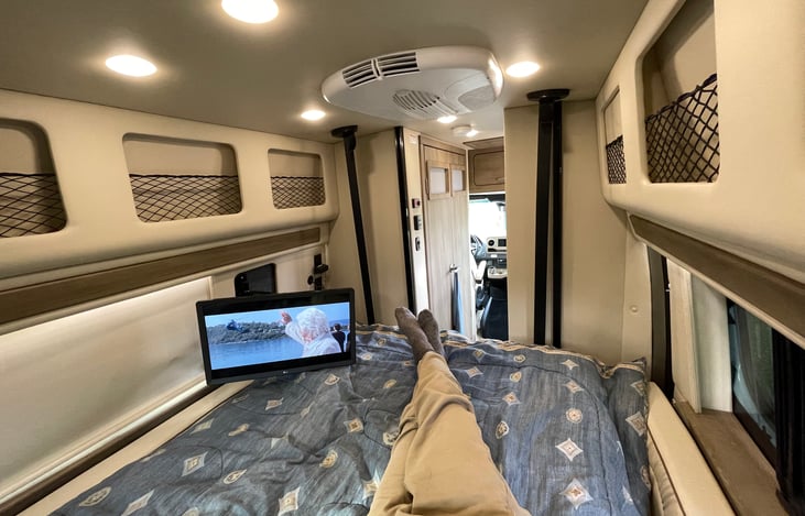 The drop down loft bed  has a very comfortable mattress and makes for a wonderful nights sleep.