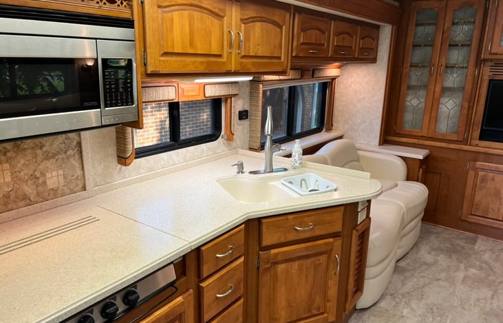 Kitchen and small pull out sleeping area.