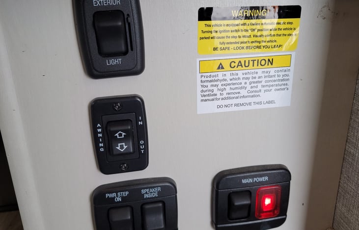 18' Electric patio awning with LED lights + Electric-powered entrance step