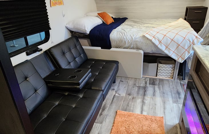 full size queen bed with easy access storage under,