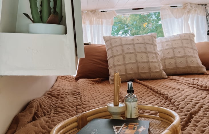 Cozy up with coffee & breakfast in bed with our sweet bed tray.