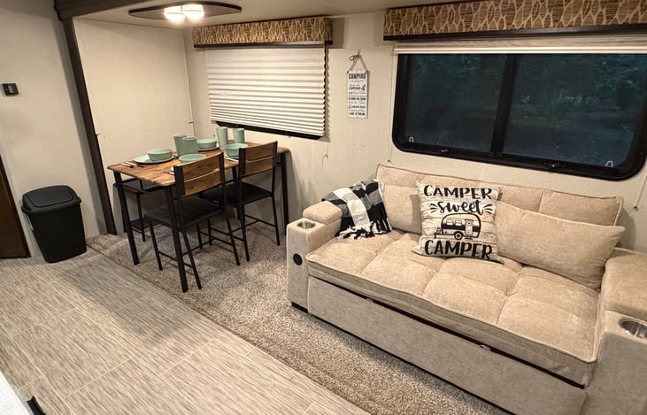 Table, chairs, bench, fold out couch ( let us know if you plan to use it and we will show you how)