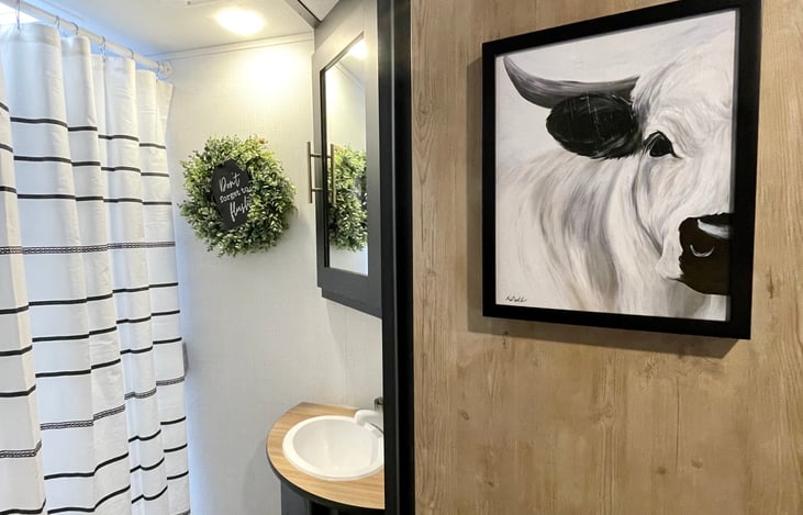 Bathroom - Hand-held shower, sky-light, exhaust fan.