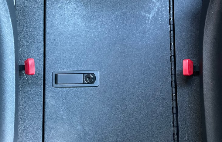 Built-in fireproof safe to protect your valuables when you're away from the vehicle. Can store a few laptops and more.