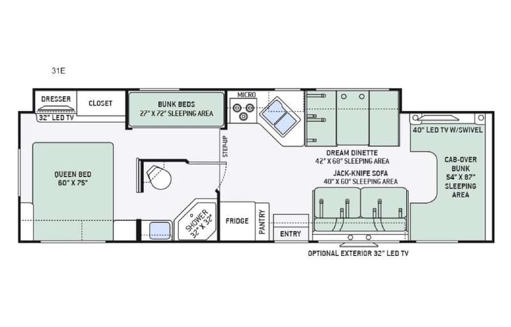 Representative floor plan provided by a trusted RVshare partner.