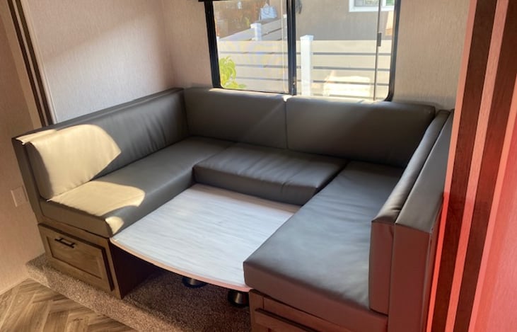 U-Dinette table turns into a full-size bed.