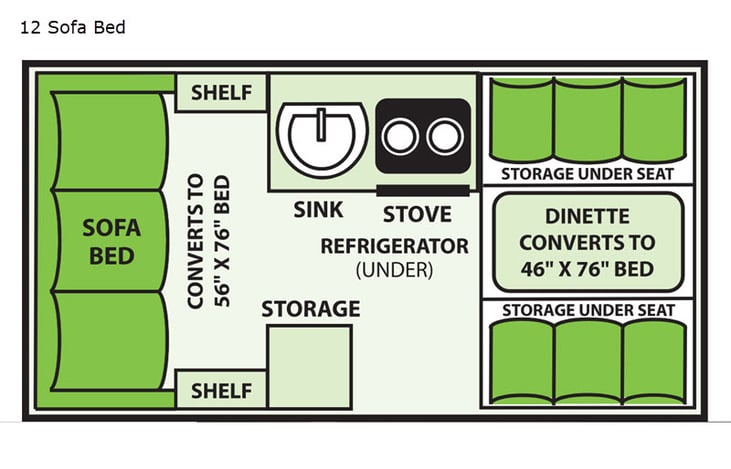 Representative floor plan provided by a trusted RVshare partner.
