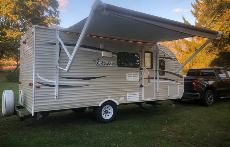 Entrance side of Private Oasis with awning extended