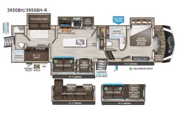 Representative floor plan provided by a trusted RVshare partner.