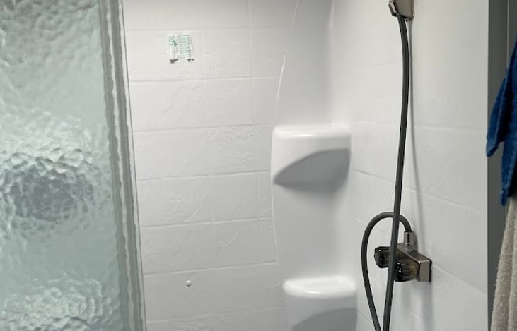 Large shower with hot and cold water
