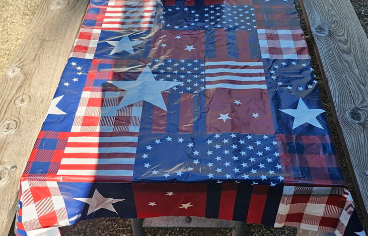 One of our table covers. We provide two covers for the picnic tables as well as two bench seating covers.