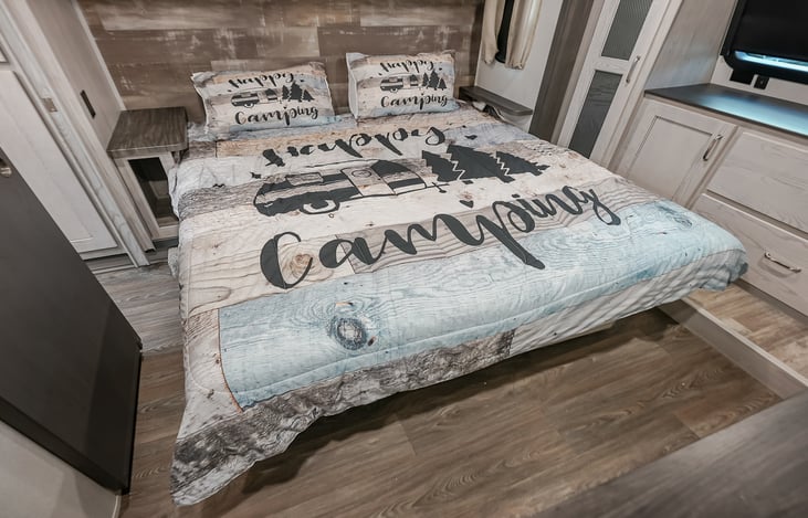 Large room with King bed and plenty of storage