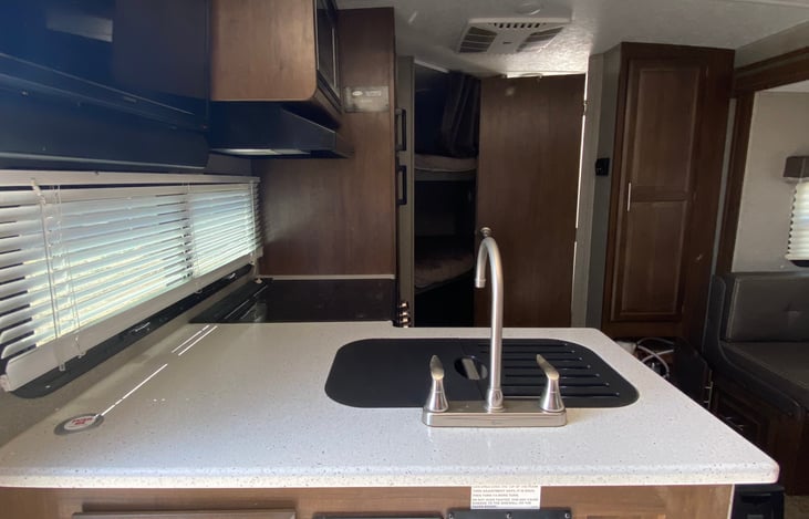 double sink, with plenty of counter space.