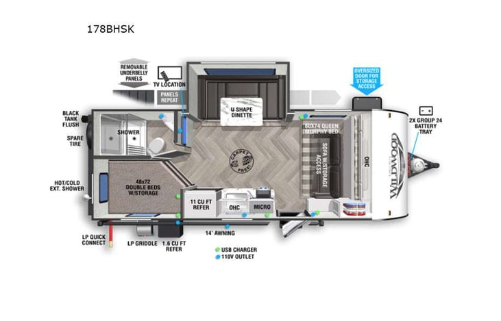 Representative floor plan provided by a trusted RVshare partner.