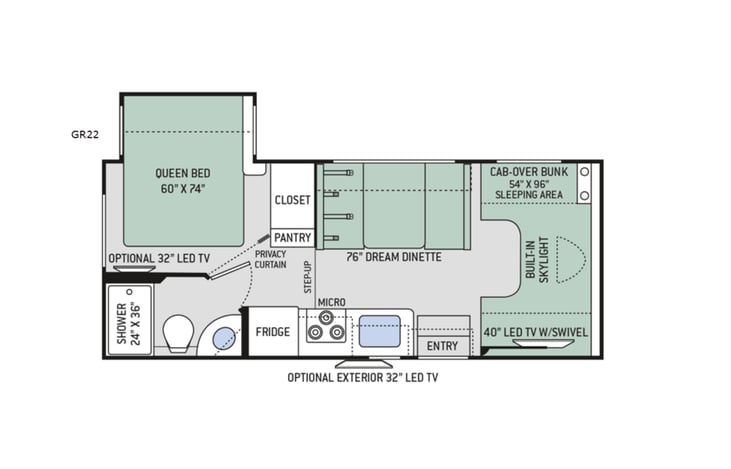 Representative floor plan provided by a trusted RVshare partner.