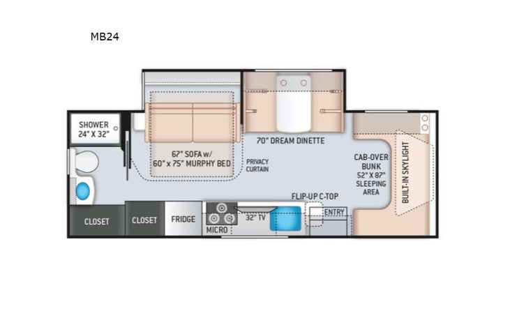 Representative floor plan provided by a trusted RVshare partner.