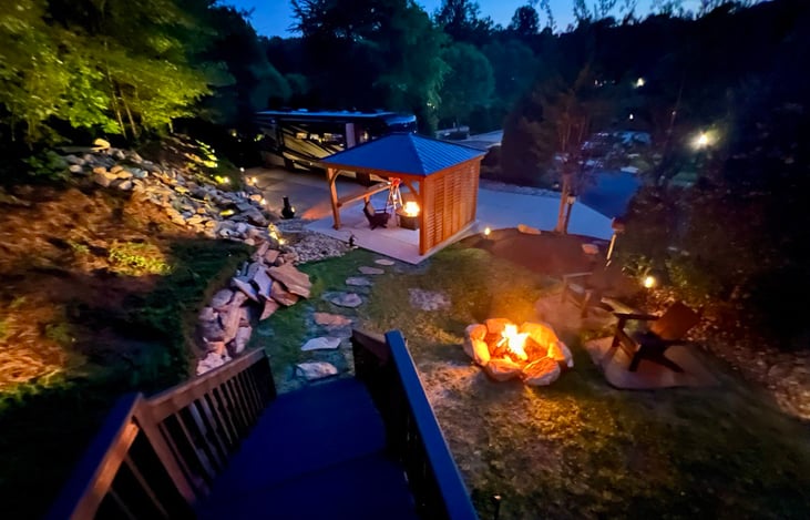 Spacious and private Lake Lure, NC Apple Valley Farm Motorcoach Resort lot rental with utilities $85/night.