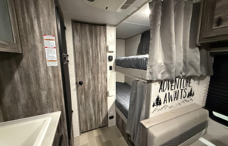 Twin bunk beds. Comfortable foam mattresses, not the standard thin ones. Bedding and pillows included.