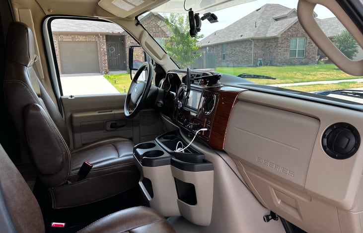 Front cab area passenger side view to driver's side.