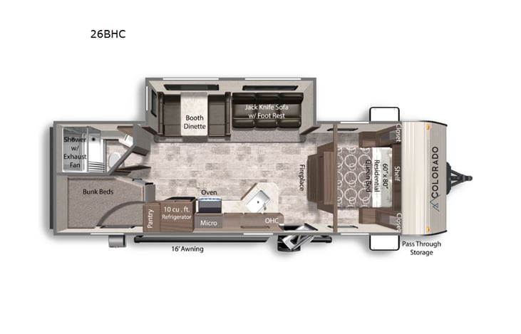 Representative floor plan provided by a trusted RVshare partner.