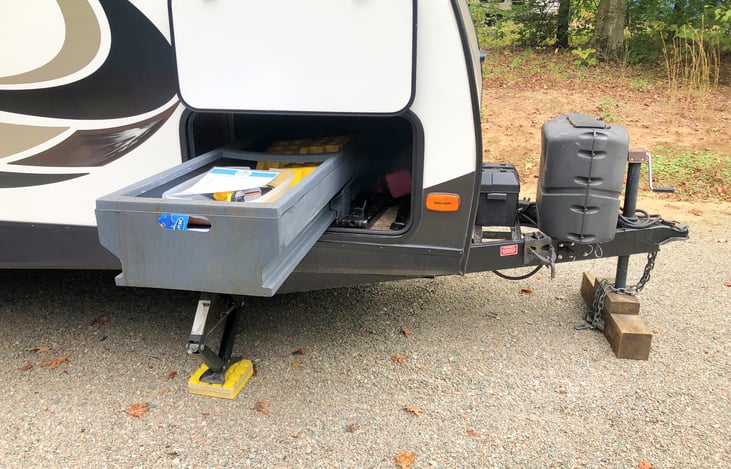 Pass-through storage - Custom Storage container that slides out on both sides