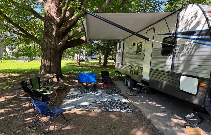 Nothing beats a nice night telling stories and enjoying a campfire. We provide 4 chairs and an outdoor mat for you to use.