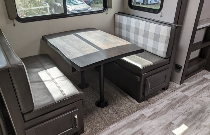 Reversible dinette.  Drops to a double bed for shorter people.