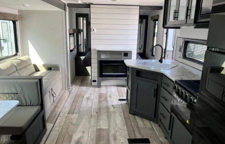 View from the bunk beds looking into the dining area.