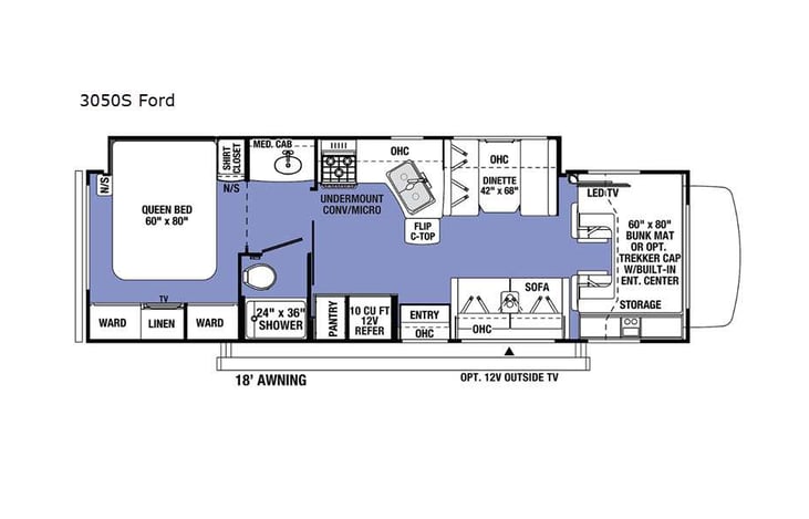 Representative floor plan provided by a trusted RVshare partner.