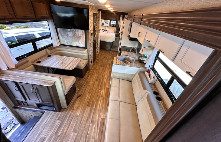 Slide-out feature allows for ample space to spread out when parked