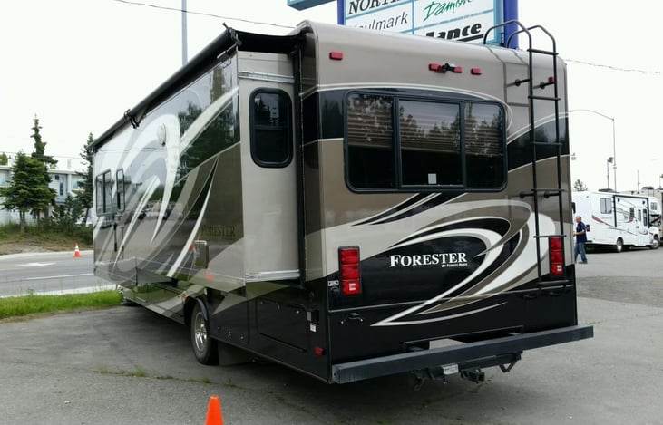 Left side of RV, Slide extended throughout length of coach