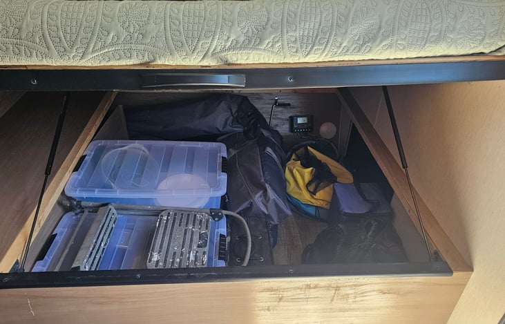 Under bed storage. All bins will be labeled for your convenience. Step Ladder to help access the bunk beds