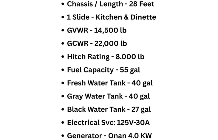 Highlight of RV Specifications