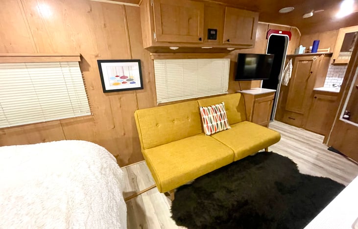 Sofa folds down into a bed for 1 person (or 2 smallish kids)