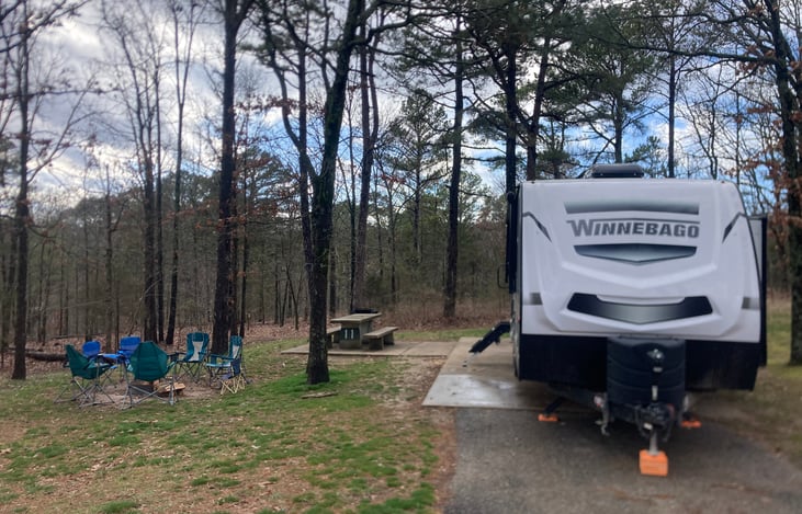 Camp chairs included, lots of storage compartments for all the gear. (Natural Falls State Park)