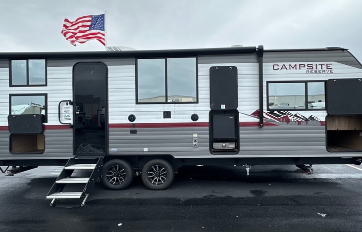 The day we bought our beautiful trailer in 2025.