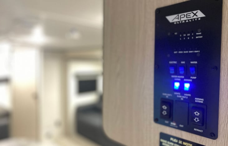 Close-up of control monitor panel system