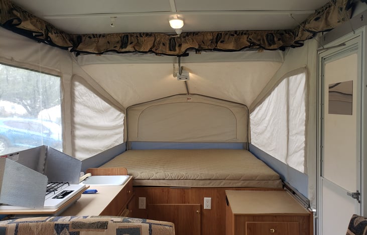 King size bed, stove and sink