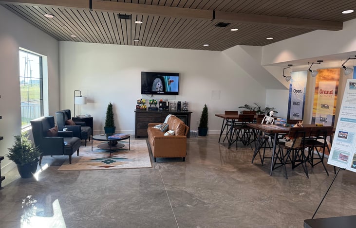 Our pickup location in Wylie is a luxury RV storage. We have an air conditioned waiting area with complimentary coffee and water. There is also a small dog park!