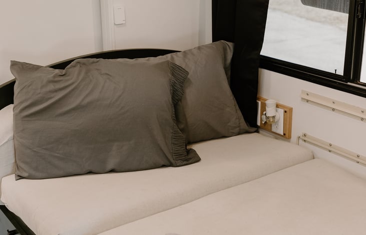 Table turned into a bed.