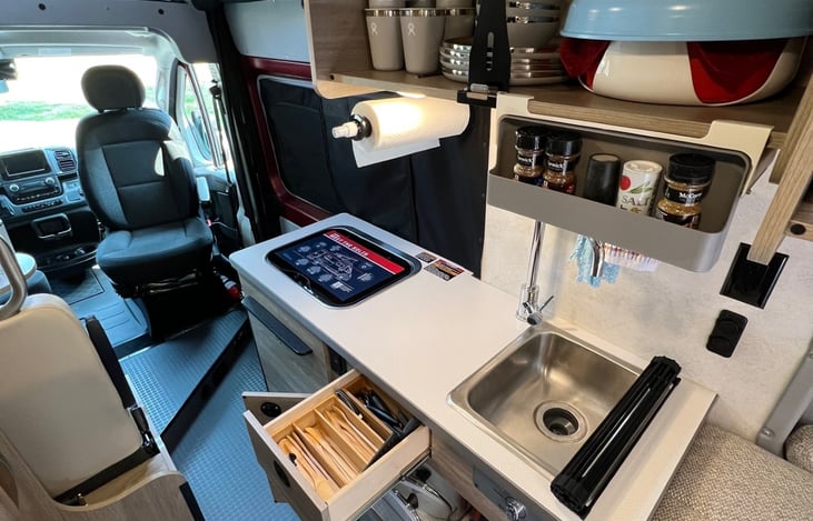 Convenient roll-up dish rack extends counter space