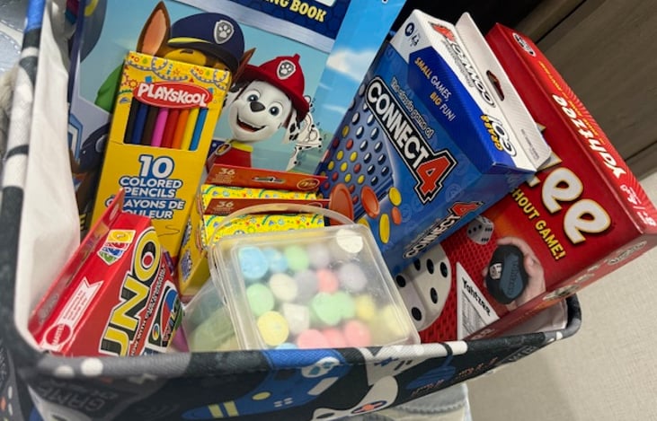 Basket of activities sure to prevent boredom!